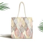 Beyaz Zeminli Soft Renkli Yapraklı Dijital Baskılı Kumaş Plaj Çantası Realhomes