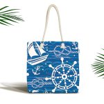Mavi Beyaz Zeminli Deniz Yıldızı Desenli Dijital Baskılı Kumaş Plaj Çantası Realhomes