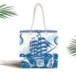 - Canta-7113 - Realhomes Gold Zemin Üzerinde Siyah Zikzak Çizimli Dijital Baskılı Kumaş Plaj Çantası Realhomes