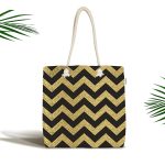 - Canta-7114 - Realhomes Siyah Zeminde Gold Kalp Desenli Dijital Baskılı Kumaş Plaj Çantası Realhomes