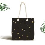 - Canta-7117 - Realhomes Gold Zeminde Yatay Siyah Çizgili Dijital Baskılı Kumaş Plaj Çantası Realhomes