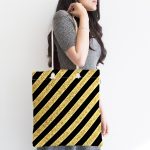 - Canta-7118-1 - Realhomes Siyah Zeminde Happy Birthday Gold Yazılı Dijital Baskılı Kumaş Plaj Çantası Realhomes