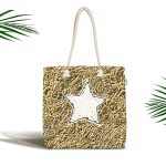 Gold Zeminli Beyaz Yıldız Desenli Dijital Baskılı Kumaş Plaj Çantası Realhomes