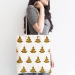 Beyaz Zeminde Gold Renkli Çam Ağacı Desenli Dijital Baskılı Kumaş Plaj Çantası Realhomes