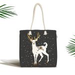 Siyah Zeminde Geyik Desenli Dijital Baskılı Kumaş Plaj Çantası Realhomes