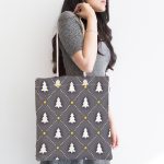 - Canta-7178-1 - Realhomes Gri Zeminde Gold Puantiyeli Çam Ağacı Desenli Dijital Baskılı Kumaş Plaj Çantası Realhomes