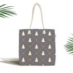 - Canta-7178 - Realhomes Gri Zeminde Gold Puantiyeli Çam Ağacı Desenli Dijital Baskılı Kumaş Plaj Çantası Realhomes