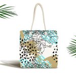 - Canta-7179 - Realhomes Renkli Zemin Üzerinde Onedraw Çizimli Dijital Baskılı Kumaş Plaj Çantası Realhomes