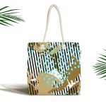 - Canta-7181 - Realhomes Renkli Zemin Üzerinde Onedraw Çizimli Dijital Baskılı Kumaş Plaj Çantası Realhomes