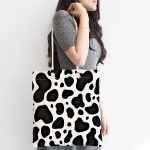 - Canta-7183-1 - Realhomes Beyaz Zemin Üzerinde Siyah Puantiye Desenli Dijital Baskılı Kumaş Plaj Çantası Realhomes