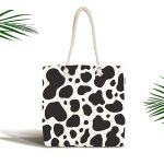 - Canta-7183 - Realhomes Beyaz Zemin Üzerinde Siyah Puantiye Desenli Dijital Baskılı Kumaş Plaj Çantası Realhomes