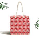 Kırmızı Zemin Üzerinde Beyaz Kar tanesi Desenli Dijital Baskılı Kumaş Plaj Çantası Realhomes