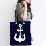 Lacivert Zeminli Çapa Desenli Dijital Baskılı Kumaş Plaj Çantası Realhomes