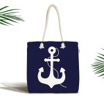 Lacivert Zeminli Çapa Desenli Dijital Baskılı Kumaş Plaj Çantası Realhomes