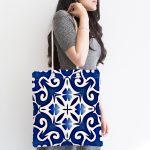 Mavi Zemin Üzerinde Çini Desenli Dijital Baskılı Kumaş Plaj Çantası Realhomes