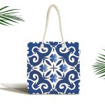 Mavi Zemin Üzerinde Çini Desenli Dijital Baskılı Kumaş Plaj Çantası Realhomes
