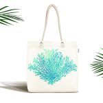 Beyaz Zeminde Yeşil Renkli Su Yosunu Desenli Dijital Baskılı Kumaş Plaj Çantası Realhomes