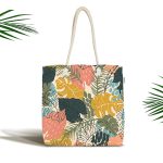 - Canta-7251 - Realhomes Pudra Zeminde Renkli Yaprak Desenli Dijital Baskılı Kumaş Plaj Çantası Realhomes