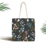 - Canta-7252 - Realhomes Siyah Zemin Üzerinde Rengarenk Çiçek Desenli Dijital Baskılı Kumaş Plaj Çantası Realhomes