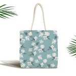 - Canta-7254 - Realhomes  Renkli Zemin Üzerinde Renkli Papatya Desenli Dijital Baskılı Kumaş Plaj Çantası Realhomes