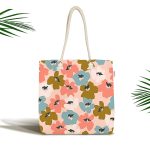 - Canta-7262 - Realhomes Pudra Zeminde Onedraw Çizimli Rengarenk Çiçek Desenli Dijital Baskılı Kumaş Plaj Çantası Realhomes