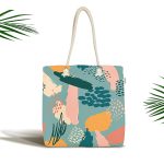 - Canta-7266 - Realhomes Renkli Zemin Üzerinde Onedraw Çizimli Dijital Baskılı Kumaş Plaj Çantası Realhomes