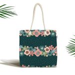- Canta-7280 - Realhomes Rengarenk Zemin Üzerinde Çiçek Desenli Dijital Baskılı Kumaş Plaj Çantası Realhomes
