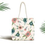 - Canta-7283 - Realhomes Beyaz Zemin Üzerinde Renkli Soyut Çizim Dijital Baskılı Kumaş Plaj Çantası Realhomes