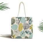 - Canta-7287 - Realhomes Beyaz Zemin Üzerinde Yaprak Desenli Dijital Baskılı Kumaş Plaj Çantası Realhomes