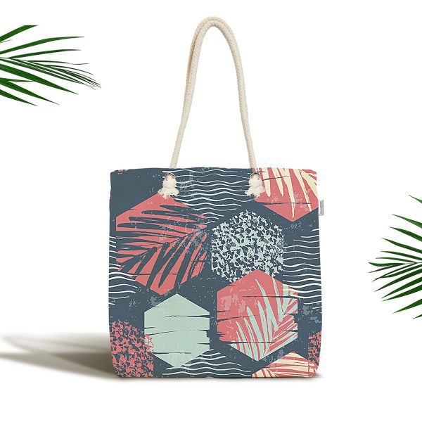 - Canta-7331 - Realhomes  Renkli Zemin Üzerinde Renkli Papatya Desenli Dijital Baskılı Kumaş Plaj Çantası Realhomes