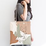 Beyaz Zemin Üzerinde Onedraw Çizimli Bayan Silüeti Dijital Baskılı Kumaş Plaj Çantası Realhomes