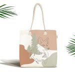 Beyaz Zemin Üzerinde Onedraw Çizimli Bayan Silüeti Dijital Baskılı Kumaş Plaj Çantası Realhomes