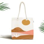 - Canta-7360 - Realhomes Pastel Renkli Zemin Üzerinde Onedraw Çizimli Dijital Baskılı Kumaş Plaj Çantası Realhomes