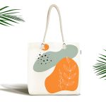 Beyaz Zemin Üzerinde Onedraw Çizimli Yaprak Motifli Dijital Baskılı Kumaş Plaj Çantası Realhomes