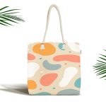 - Canta-7386 - Realhomes Hardal Zemin Üzerinde Onedraw Çizimli Oval Desenler Dijital Baskılı Kumaş Plaj Çantası Realhomes
