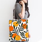 - Canta-7401-1 - Realhomes Renkli Zeminde Onedraw Çizimli Limon Desenli Dijital Baskılı Kumaş Plaj Çantası Realhomes