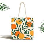 - Canta-7401 - Realhomes Renkli Zeminde Onedraw Çizimli Limon Desenli Dijital Baskılı Kumaş Plaj Çantası Realhomes