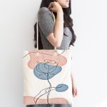 Beyaz Zeminde Onedraw Çizimli Gül Motifli Dijital Baskılı Kumaş Plaj Çantası Realhomes