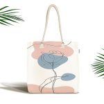 Beyaz Zeminde Onedraw Çizimli Gül Motifli Dijital Baskılı Kumaş Plaj Çantası Realhomes