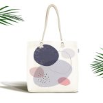 - Canta-7437 - Realhomes Beyaz Zeminde Renkli Oval Desenli Dijital Baskılı Kumaş Plaj Çantası Realhomes