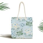 - Canta-7439 - Realhomes Rengarenk Zeminde Onedraw Çizimli Çiçek Desenli Dijital Baskılı Kumaş Plaj Çantası Realhomes