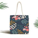 - Canta-7440 - Realhomes Rengarenk Zeminde Onedraw Çizimli Çiçek Desenli Dijital Baskılı Kumaş Plaj Çantası Realhomes