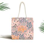 - Canta-7441 - Realhomes Rengarenk Zeminde Onedraw Çizimli Çiçek Desenli Dijital Baskılı Kumaş Plaj Çantası Realhomes