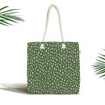 - Canta-7494 - Realhomes Yeşil Zeminli Beyaz Puantiyeli Dijital Baskılı Kumaş Plaj Çantası Realhomes