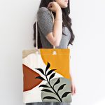 Renkli Zeminli Onedraw Çizimli Yaprak Desenli Dijital Baskılı Kumaş Plaj Çantası Realhomes