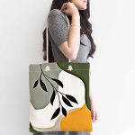 - Canta-7521-1 - Realhomes Renkli Zeminli Onedraw Çizimli Yaprak Desenli Dijital Baskılı Kumaş Plaj Çantası Realhomes