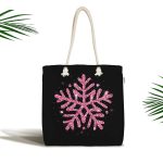 - Canta-7522 - Realhomes Siyah Zeminli Pembe Renkli Kar tanesi Desenli Dijital Baskılı Kumaş Plaj Çantası Realhomes