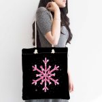 Siyah Zeminli Pembe Renkli Kar tanesi Desenli Dijital Baskılı Kumaş Plaj Çantası Realhomes