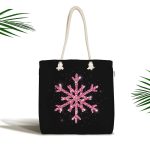 Siyah Zeminli Pembe Renkli Kar tanesi Desenli Dijital Baskılı Kumaş Plaj Çantası Realhomes