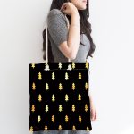 - Canta-7548-1 - Realhomes Siyah Zemin Üzerinde Gold Renkli Çam Ağacı Desenli Dijital Baskılı Kumaş Plaj Çantası Realhomes